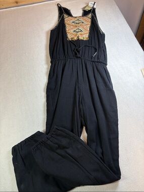 Anthropologie Black Jumpsuit with Embroidered Front Panel